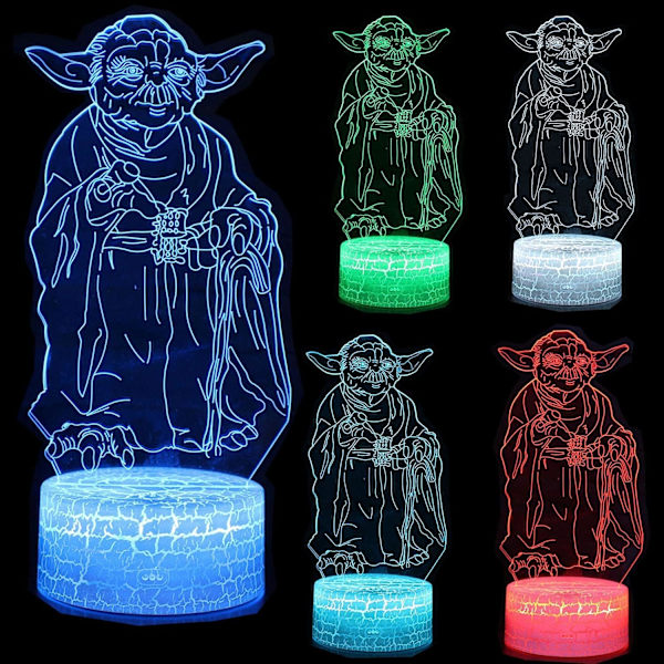 WJ 3D Illusion Natlampe Fire Mønstre 16 Farveændring Dekorlampe Bordlampe til Børn Superhelt 4 Yoda-gruppen