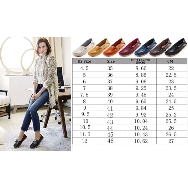 Dames loafers - Casual slip on dress loafers - komfortable lædersko til kvinder - udendørs gåture - flade sko - beige (størrelse 43)