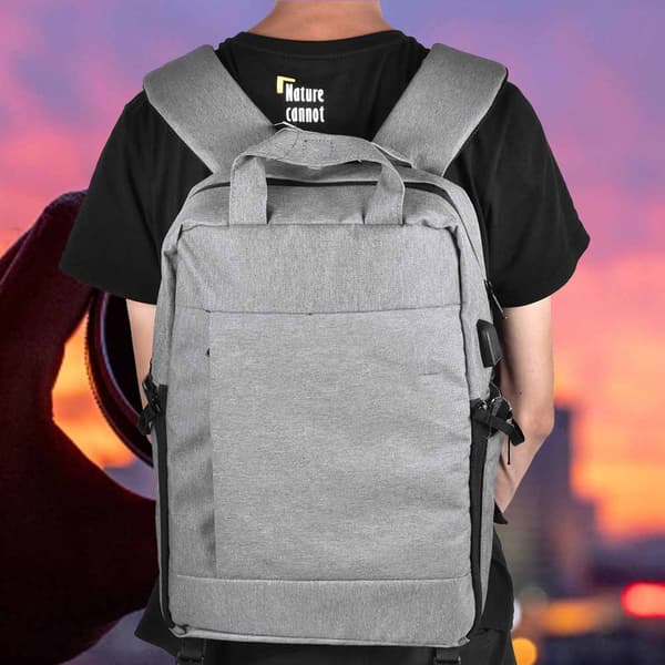 EIRMAI DQ310B Nylon Skuldertaske Kamera Computer Rygsæk med USB-interface (Mørkegrå)