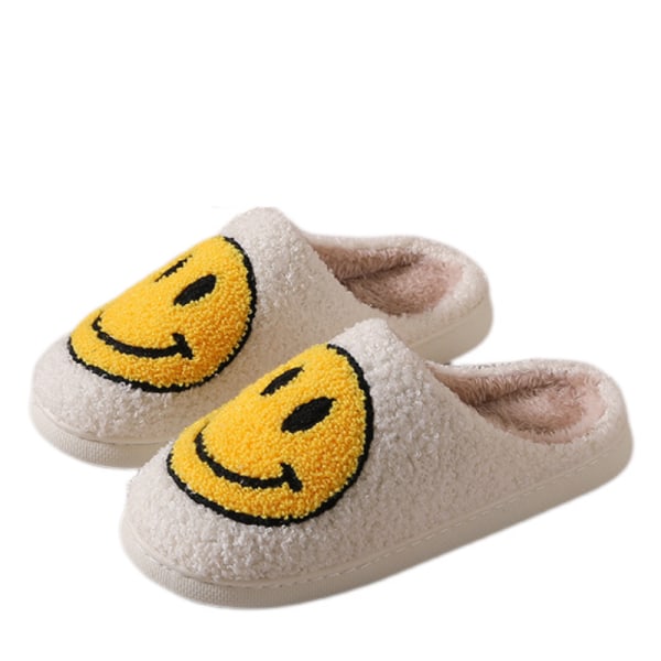 Smile Face Tofflor Warm Cozy Foam Slide Fuzzy Slides med mjukt Memory Foam Comfort Cotton Slip on Warm Slider（6,5-7）