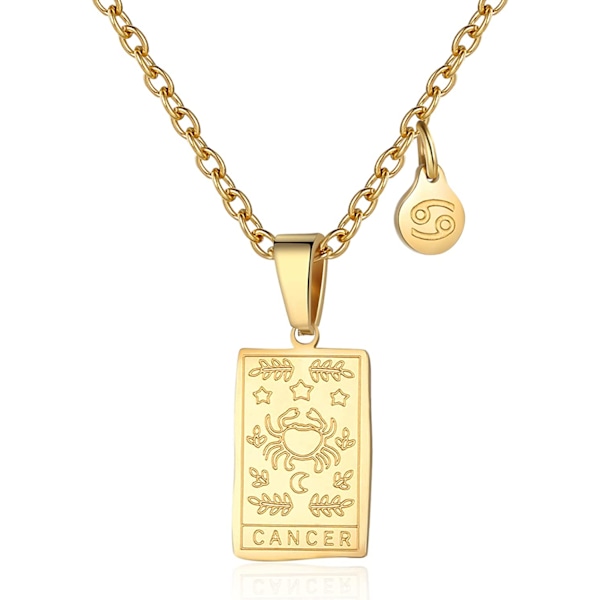 Stjärntecken Halsband för Kvinnor Konstellation Tarot Kort Hänge Dubbelsidig Guld Rostfritt Stål Halsband Vänskap Smycken Present till Flickor