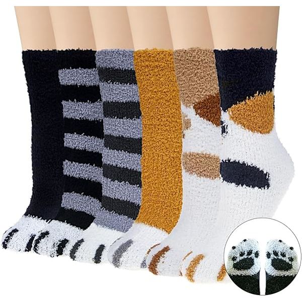 6 Par Dam Fuzzystrumpor Vinter Varma Mjuka Mysiga Fluffiga Mikrofiber Hemma Sova Toffelstrumpor Julgåvor