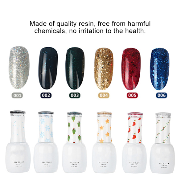 6 färger 15ml nagellack glitter glans blötläggning långvarig UV LED gellack manikyr