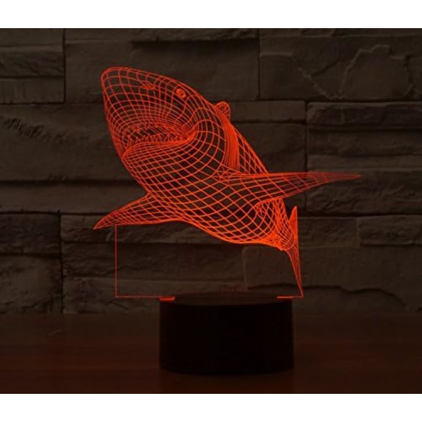 WJ 3D Haj Remote Control 16 Farve Natlys Illusion Akryl LED Bordlampe Sengebordslampe Børns Soveværelse Skrivebordsdekoration Fødselsdagsgaver Legetøj til Børn