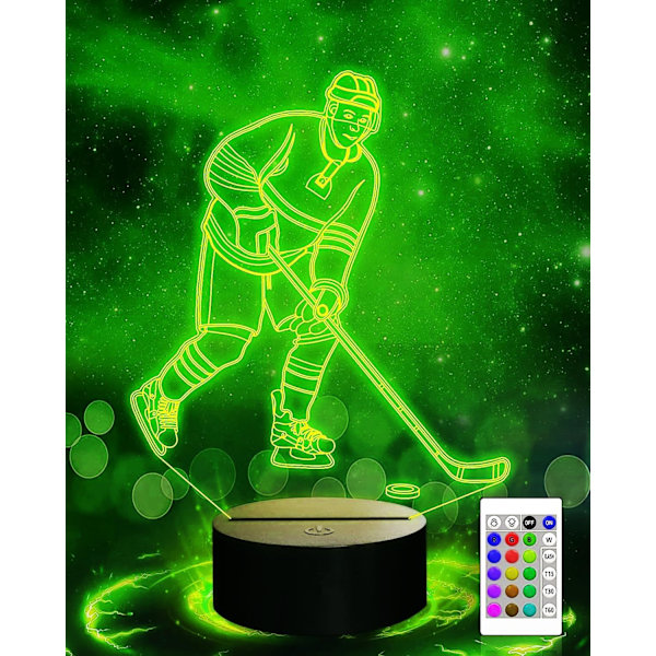 WJ 3D Ishockey Spiller Nattlys Lampe Illusjon 16 Farge Skiftende Bord Pult Dekorasjon Lamper Gave Akryl Flat ABS Base USB Kabel Leke