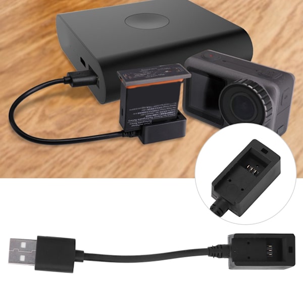 Svart USB-laddningskabel för snabbladdning av kamerabatteri i plast, tillbehör för DJI OSMO ACTION