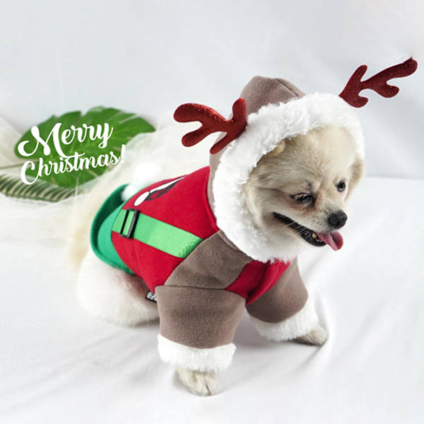 Husdjurskläder Tecknat mönster Cosplay Varm tröja med luva för hund för husdjur för vintern(L)