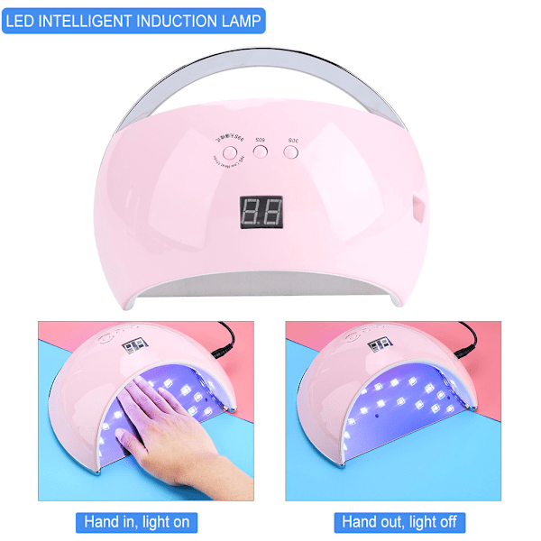 48W UVLED-lampa för nagelkonst, touchknapp, manikyr, nagelgelhärdande torktumlare, rosa