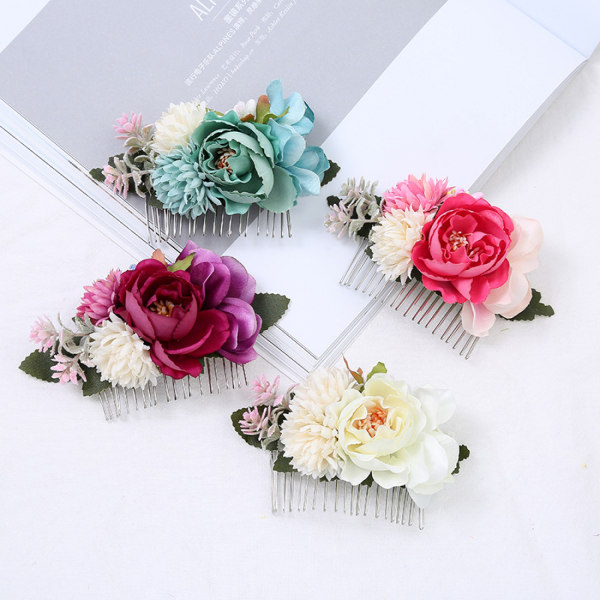 Imitation Flower Silver Insert Comb Hair Accessories Ladies Hair Comb Hair Accessories---Purple