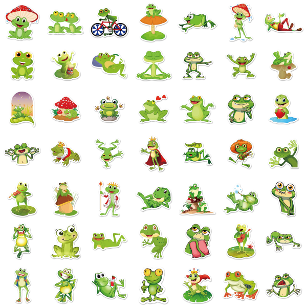 Cartoon Fun Diy Animal Frog Stickers, Set of 50, Vattentäta och UV-beständiga, Perfekt för alla dina prylar