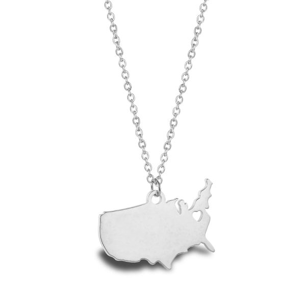 1pcs USA Map Necklace, North America Country Topographic Map Pendant, Titanium Steel Ladies Clavicle Chain Clothing Accessories（silver）