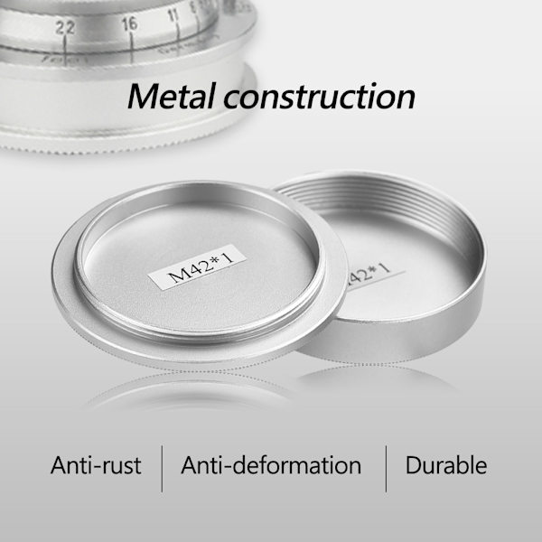 Hållbar metallskyddande kropp fram och bak linsdammskyddskåpa för M42 skruvfäste (silver)