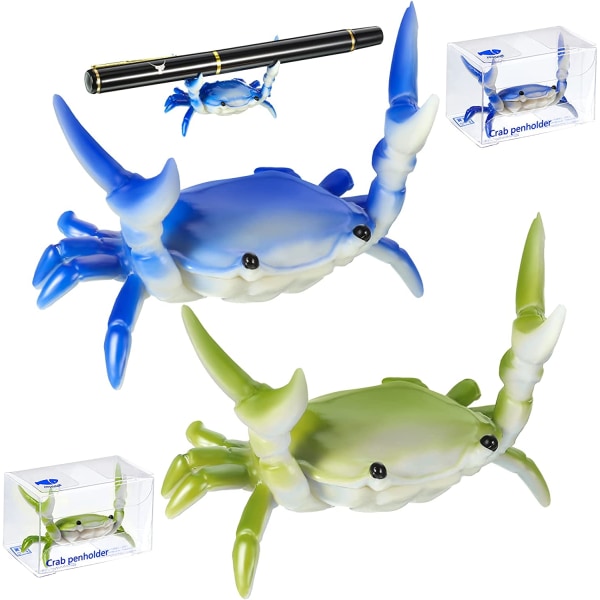 Funny Crab Pen Hållare Tyngdlyftande Crab Skrivbord Pennställ för pennförvaring Kontorsskrivbord Displaydekorationer blå och grön