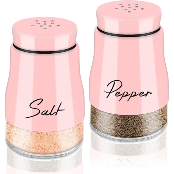 Pink Salt and Pepper Shakers Set,5 oz Glass Bottom Salt Shaker with Stainless Steel Lid Kitchen Decor and Accessories Home Essentia