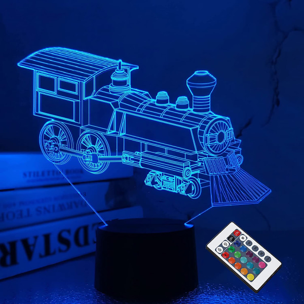 JUSTUP Tåg Nattlampa 3D Illusion Lamp  16 Färger Ändras med Fjärrkontroll Dimfunktion