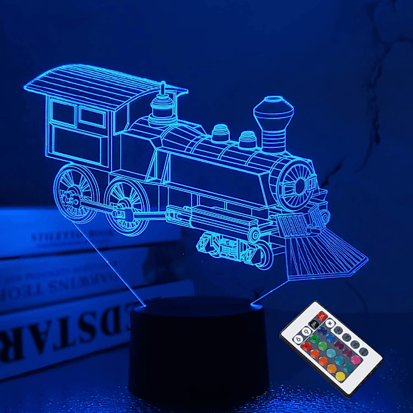 JUSTUP Tog Nattlys 3D Illusjonslampe 16 Farger Skiftende med Fjernkontroll Dimmefunksjon