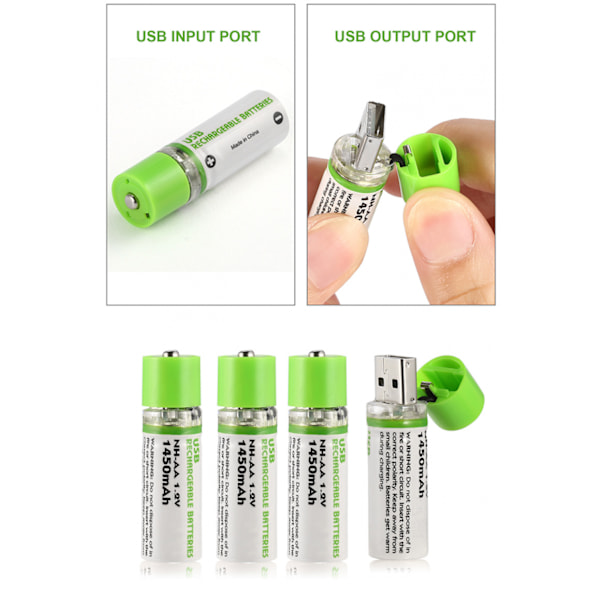 SAYTAY AA laddningsbart batteri 1450 milli， USB AA laddningsbart batteripaket ST-001