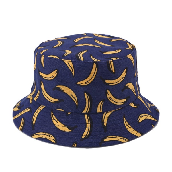 Wekity Cute Bucket Hat Beach Fisherman Hats för kvinnor, vändbara dubbelsidiga unisex (banan, mörkblå)