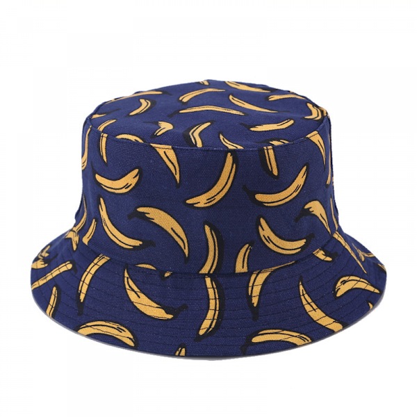 Wekity Söt Hinkhatt Strand Fiskarehattar för Kvinnor, Vändbar Dubbelsidig Unisex (Banan, Mörkblå)