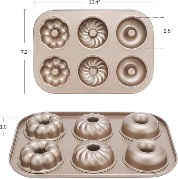 Beasea Donutformar för Bakning 6-Hål, 2-Pack Doughnut Bakplåt Icke-Klibbig, Donut Hålform Donut och Bagelform, Kolstål Mini