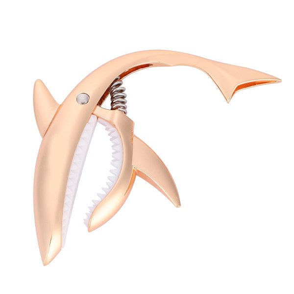 Sinkronisert gitar capo i sinklegering med hai-design, hurtig skifte klemme nøkkelutløser (rosa gull)