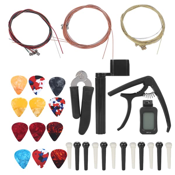 Gitarrtillbehör Kit Stämmare Strängar Byte Cutter Winder Capo Pins Picks Combo Verktyg