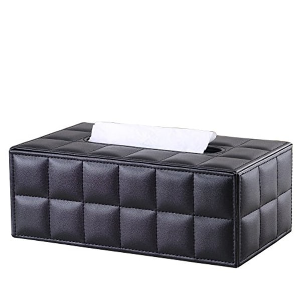 Imiterad mocka PU-läder Tissue Box-hållare, rektangulär case Servettdispenser för hemmakontor Bil Automotive dekoration (mjuk svart)