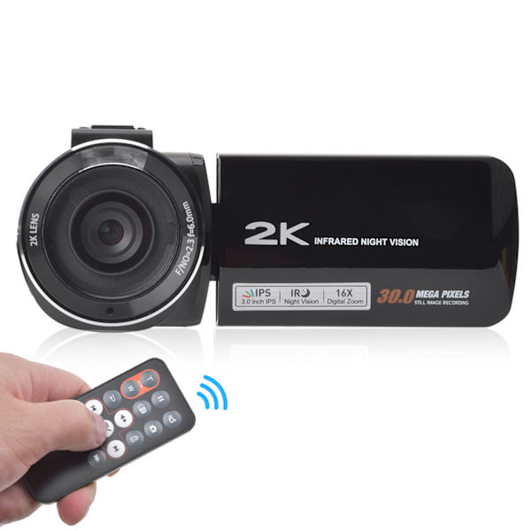 Ordro 2K 30FPS DV-videokamera 16x digital zoom 3 tum högdefinitions IPS-färgskärm nattvision infraröd videokamera