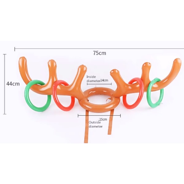 2 sæt oppustelige rensdyrgevirspil, (2 oppustelige gevir, 8 ringe rensdyrringkast) Oppustelig rensdyrgevirhat med ringe, familiejul