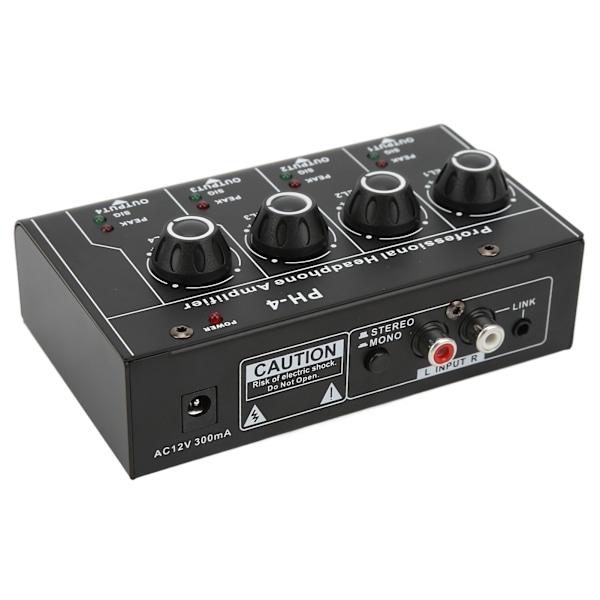 Hovedetelefonforstærker Splitter 4 Kanals Stereo Output RCA Input Mini Switcher 220VAC