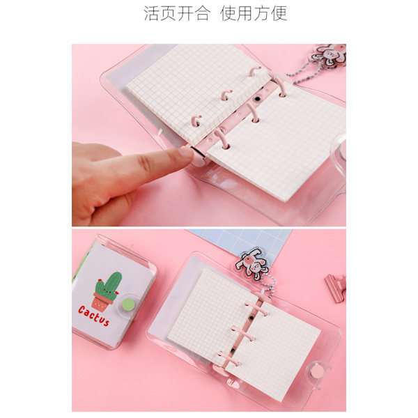 Ny 3-huls løsblads notesbog mini PVC gennemsigtig etui bærbar løsblads spole håndbog