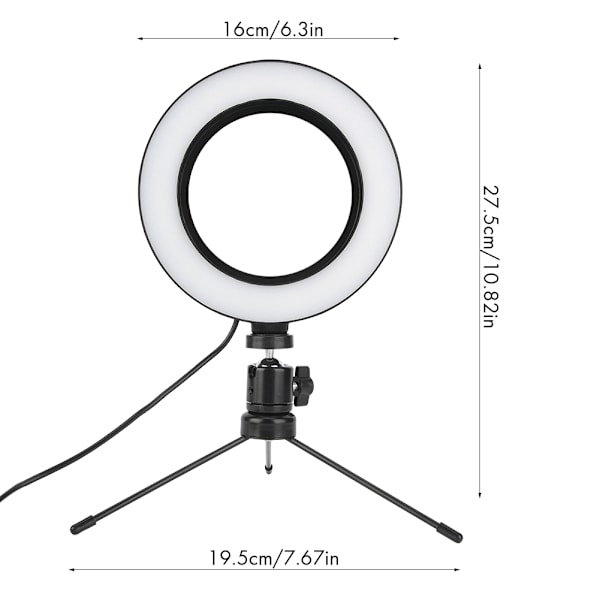 6 tum 3-läges dimbar USB LED-videoringljus smink live-belysningskit med skrivbordsstativ