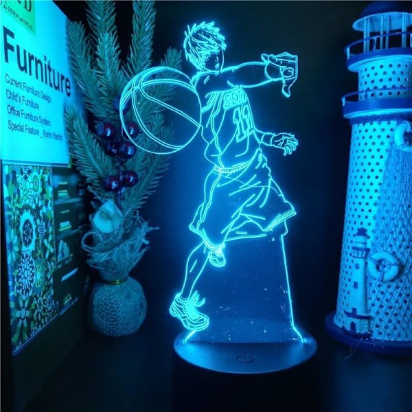 Anime 3D Natlys 16 Farver Skiftende Berørings- & Fjernbetjening Kuroko's Basketball Manga Figur Illusion LED Lampe Julegaver