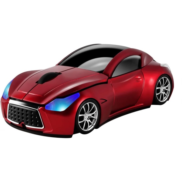 Trådløs bilmus 2,4 GHz Cool Sports Car Form Trådløs mus Optisk trådløs mus med USB-modtager til pc bærbar 1600DPI 3 knapper Rød