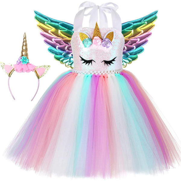 Flickrande Enhörningsdräkt för Flickor, LED-Ljus Enhörningsklänning, Prinsessklänning för Halloweenfest, Födelsedagsfest Rainbow Led-2