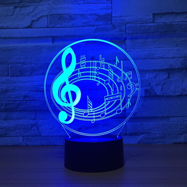 Musiknotsformad 3D-illusionslampa 7 färger ändra touchknapp LED-bordslampa, lämplig för inredning i sovrummet