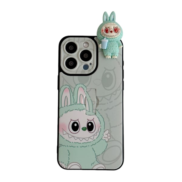 labubv 3D Hahmokännykkäkotelo: Pupujussikuosi jalustalla, sopii iPhone 11 - 16 -sarjoille ja niin edelleen (vihreä) green iPhone12