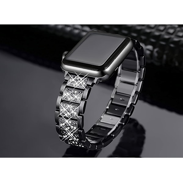 Ranneke ja Apple Watch -ranneke iWatch Series 7/6/5/4/3/2/1 Metalli Yhteensopiva Kolme Helmiä Timantti Ranneke --- Musta（38/40/41mm）