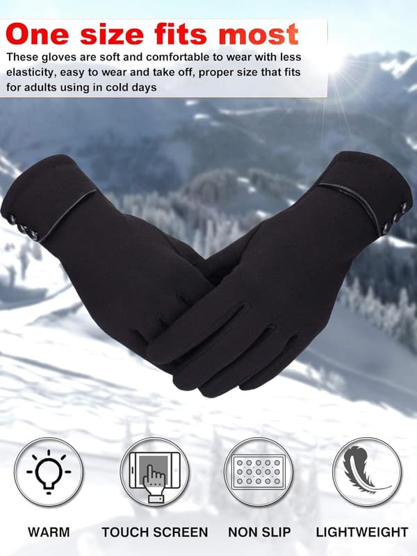 3 Par Damhandskar Vinter Touchscreen Textning Telefon Vindtäta Handskar Fleecefodrade Kalla Väder Varma Handskar
