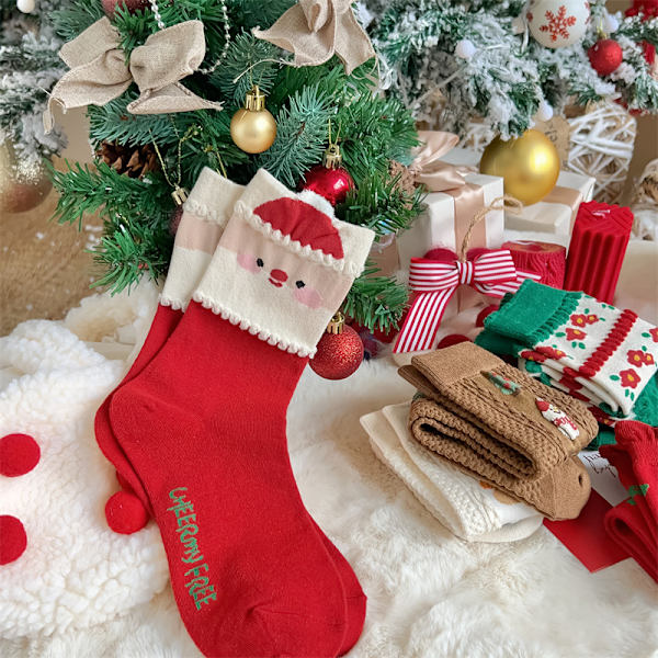 Joululahjasukat Lasten puuvillaa Syksy ja Talvi Keskituubi Sukat Iso Punainen Söpö ins Sukat Red Santa Claus 1 pair