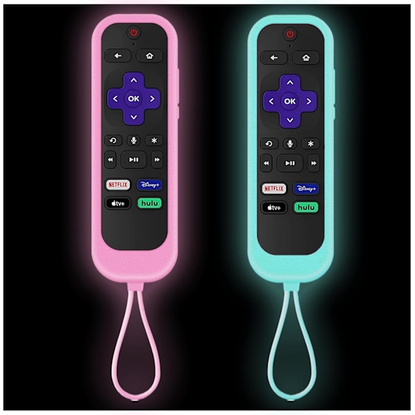 2-pack fjärrkontrollskydd passar för Roku TV | Onn Roku | TCL Hisense Roku silikon skyddande kontrollhylsa Universal för Roku E Black