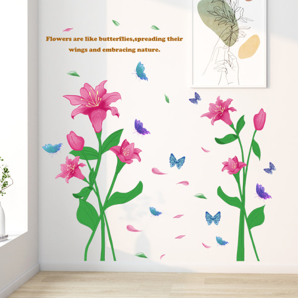 Blommig fjärilsskal och sticka väggkonstdekaler för TV-vägg i vardagsrummet i sovrummet