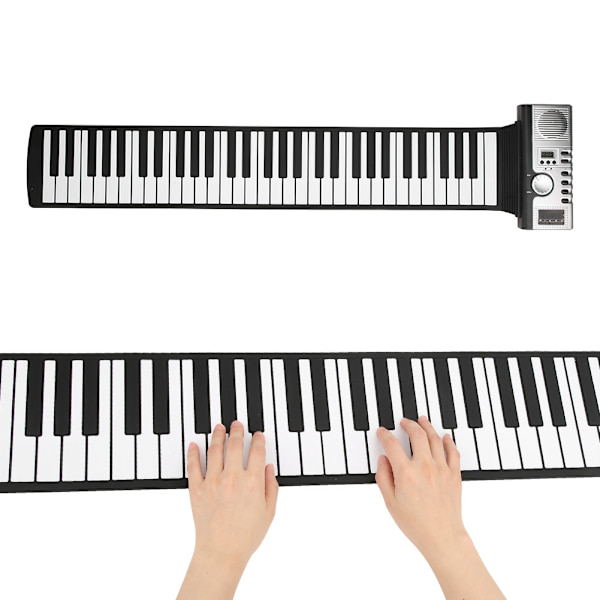 Blød silikone keyboard klaverrulle foldbar bærbar 61-tasters sort hvid med højttaler