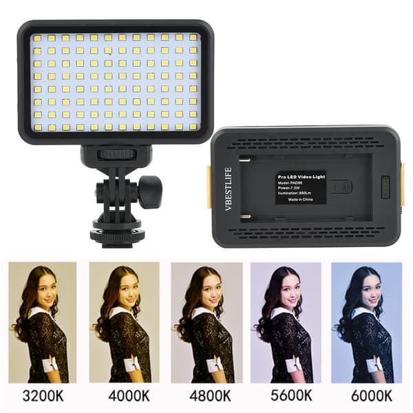 Plast 96LED 3200-6000K Kamera LED Videolys Sæt med Batteri og Oplader