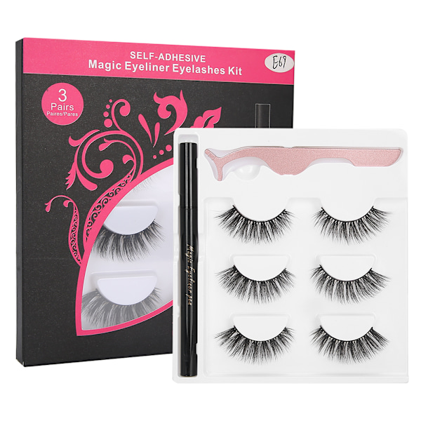 Itseliimautuva Eyeliner - Vesipohjainen Eyeliner - Tekokarvat - Pinsetit - Meikkityökalusarja (E69 Musta Laatikko)
