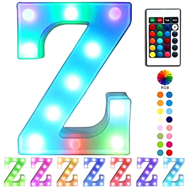 Qinwei färgglada LED-markeringsramsbokstavslampor med fjärrljus upp markeringstältskyltar Festbarbokstäver med ljusdekorationer för hemmet --- Multicolor Z