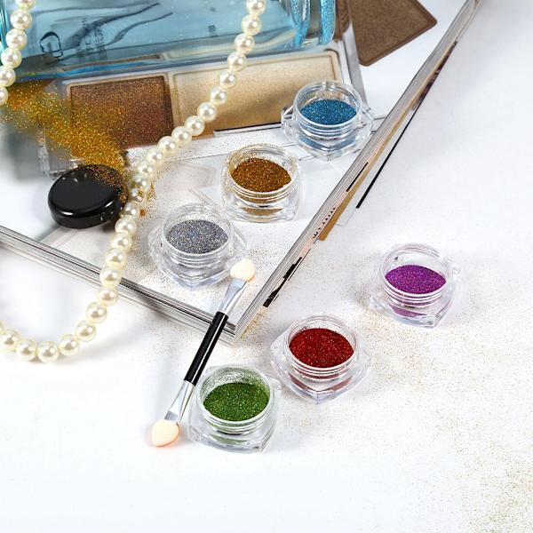 8g Muodikkaat Kynsilakkapöly Peili Glitter Kynsien Koristelu Kiiltävä Pöly Harjalla 6 Väriä