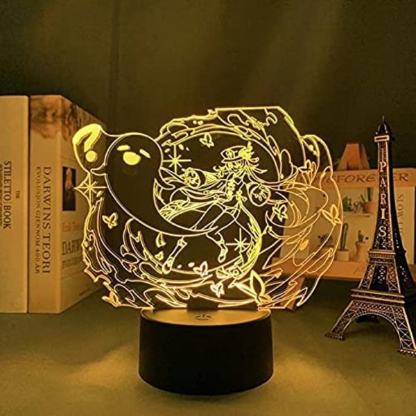 Genshin Impact Hu Tao -lamppu, Hieno 3D Illuusio Yölamppu Kotiin ja Huoneen Sisustukseen, Akryyli LED-valo, Joululahja Lamput (16 Väriä Kaukosäätimellä)