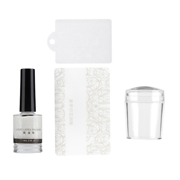 Stempel for negl + skrapeplate + anti-overflow lim (15 ml) - sett med verktøy for neglkunst