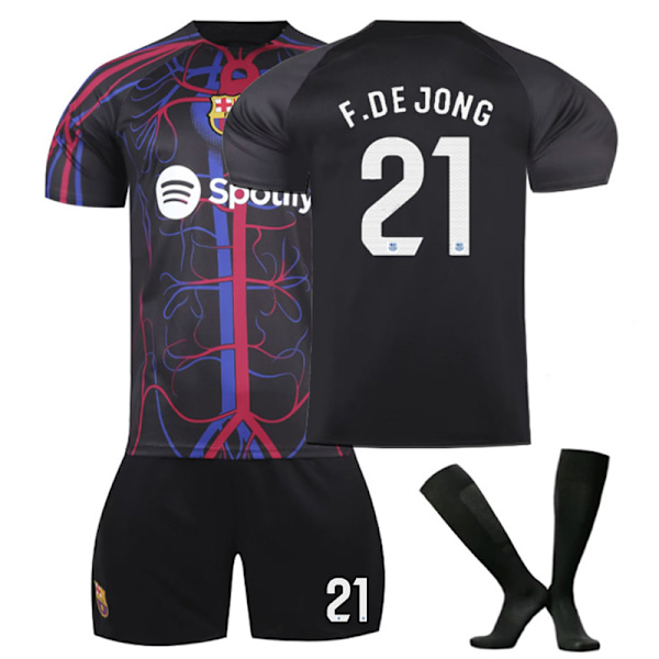 Barcelona F.DE JONG #21 Udebanetrøje, 23-24 FCB Fælles Special Edition Sort Børn Voksen Fodbold Træningstrøje, Feriegave, Fødselsdagsgave 24 No.21